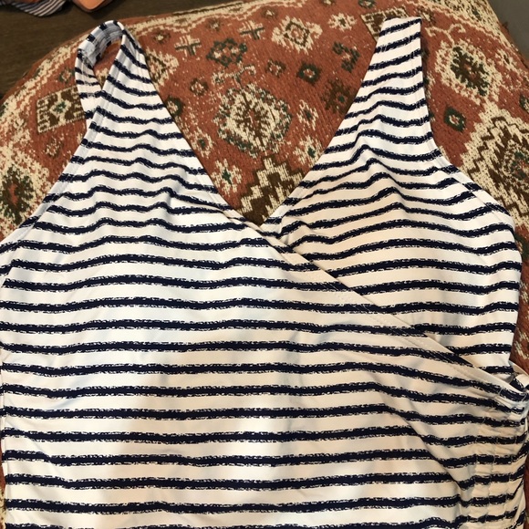 Nip Tick Swim Navy and White Striped Swimsuit Double Layered Belly Scrunch Tie - Picture 13 of 13